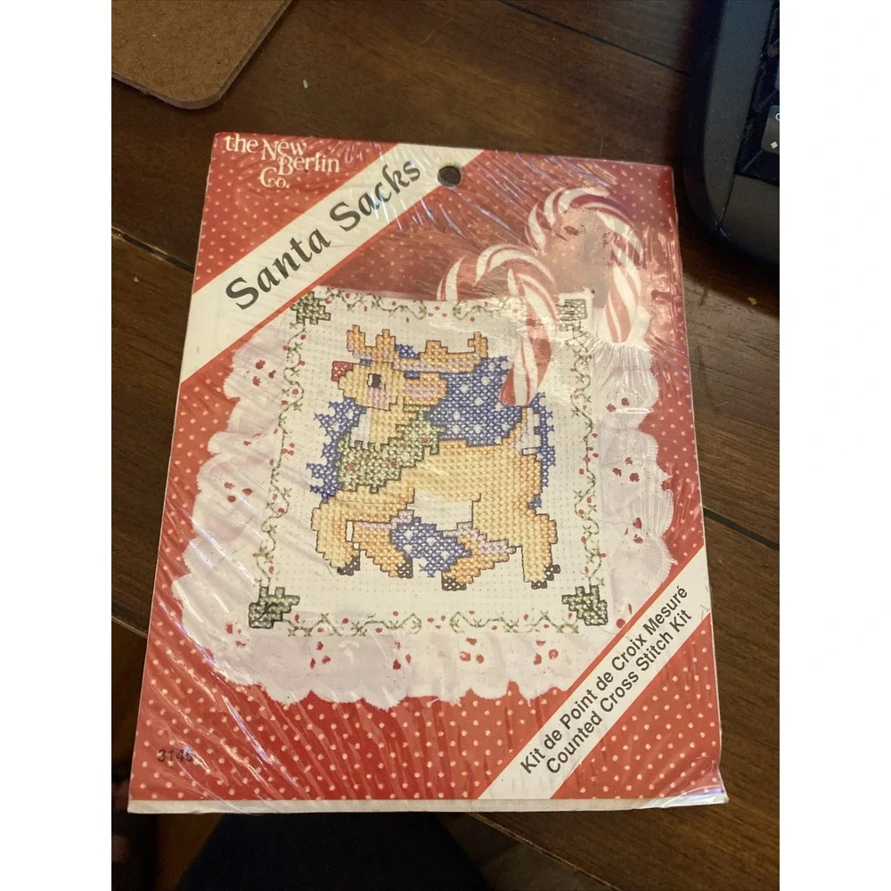 New Berlin Counted Cross Stitch Kit Santa Sacks 3145 Reindeer Rudolph Wreath NEW
